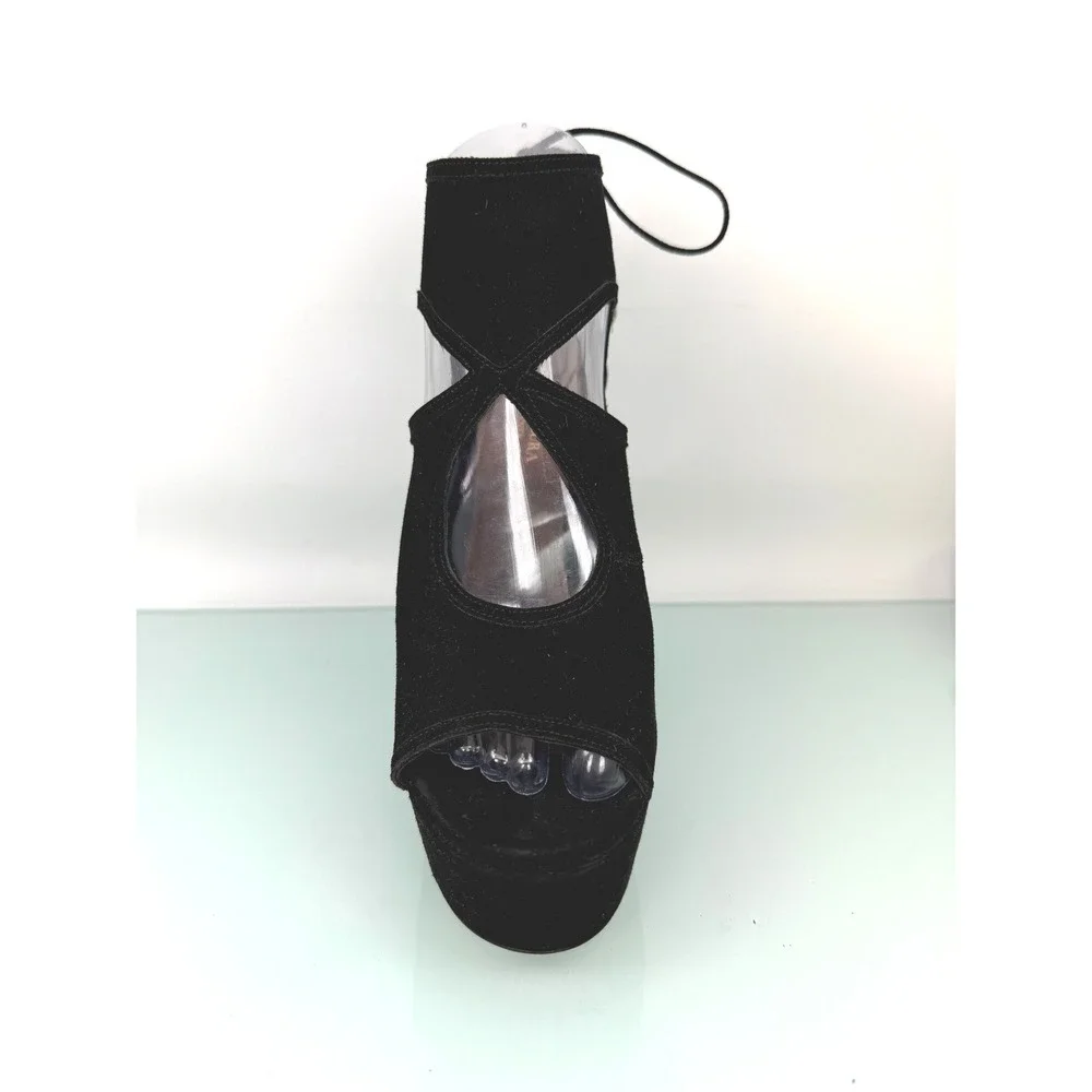 Aquazzura‎ Ultra High Platform Block Heels Sz 37 Black Suede Lace Up Italy Glam